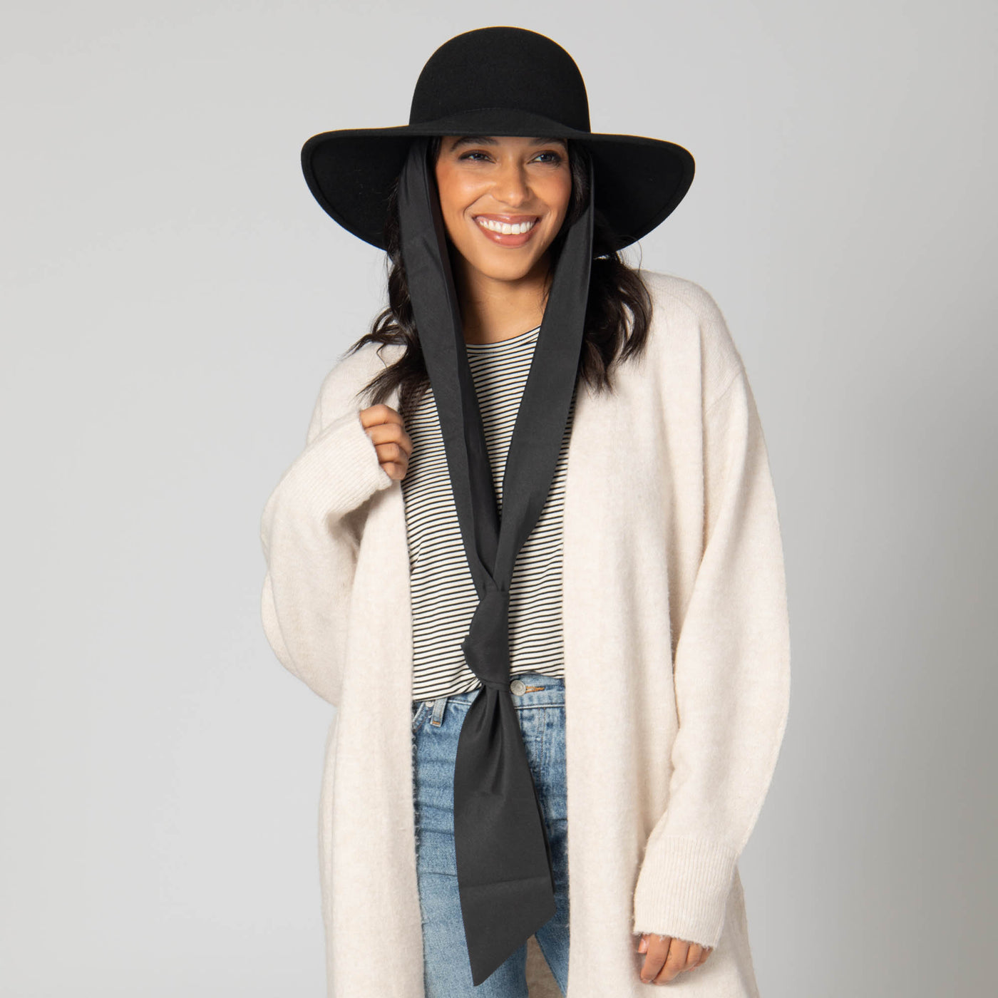 Stella - Wool Felt Floppy Hat with Eleongated Chin Ties (WFH8255)-FLOPPY-San Diego Hat Company