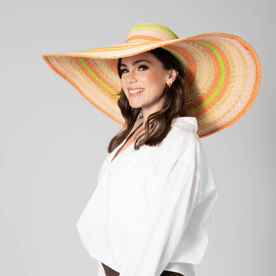 SUN BRIM - On Multi Holiday - Wheat Straw Stripe Wide Brim Sun Hat