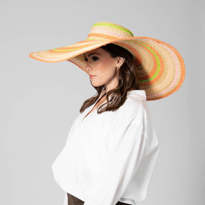 SUN BRIM - On Multi Holiday - Wheat Straw Stripe Wide Brim Sun Hat