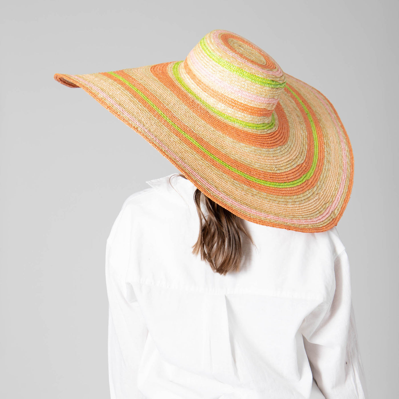 SUN BRIM - On Multi Holiday - Wheat Straw Stripe Wide Brim Sun Hat