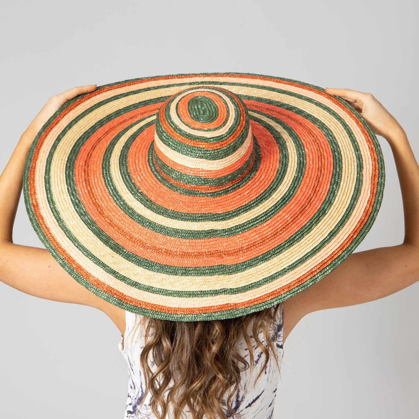 SUN BRIM - Women's Wheat Straw Stripe Wide Brim Sun Hat