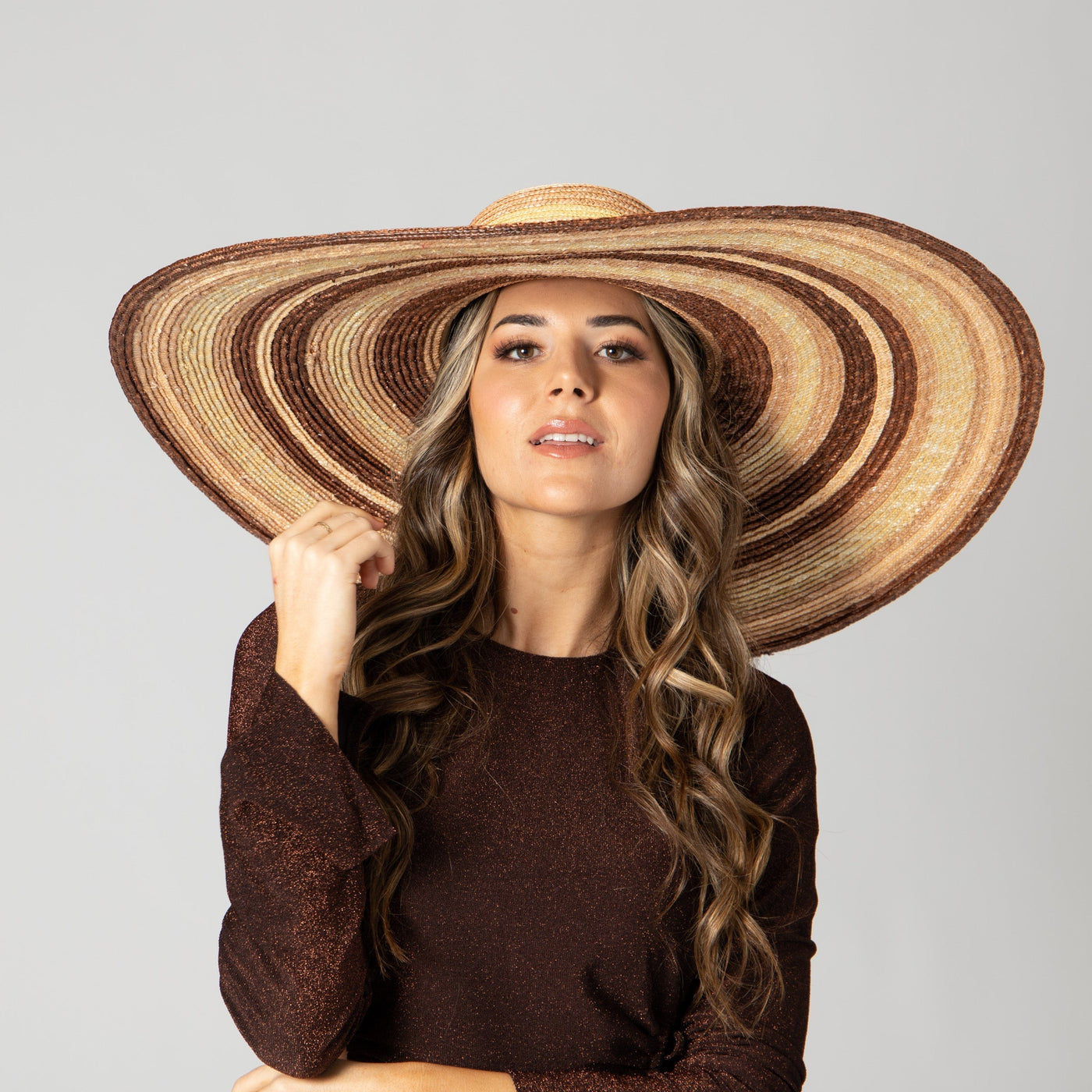 SUN BRIM - Women's Wheat Straw Stripe Wide Brim Sun Hat