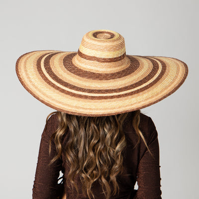 SUN BRIM - Women's Wheat Straw Stripe Wide Brim Sun Hat