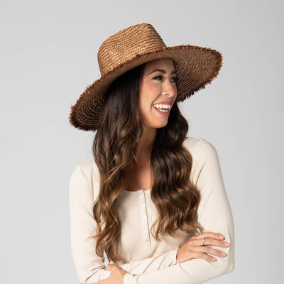 No Retouch - Wheat Straw Fedora With Frayed Raffia Trim