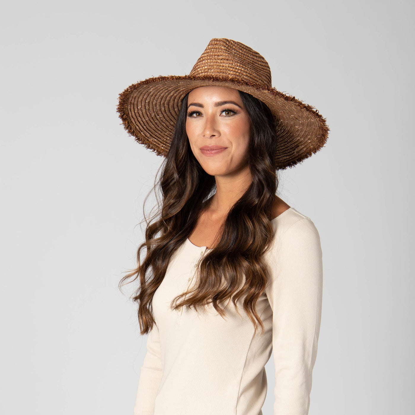 No Retouch - Wheat Straw Fedora With Frayed Raffia Trim