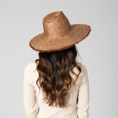 No Retouch - Wheat Straw Fedora With Frayed Raffia Trim