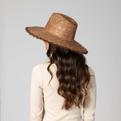 No Retouch - Wheat Straw Fedora With Frayed Raffia Trim