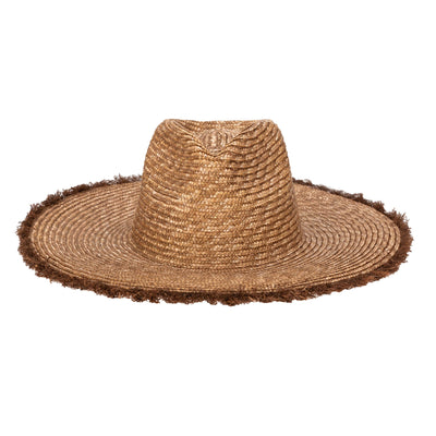 No Retouch - Wheat Straw Fedora With Frayed Raffia Trim