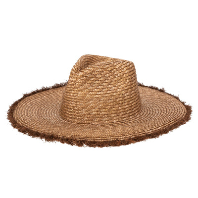 No Retouch - Wheat Straw Fedora With Frayed Raffia Trim