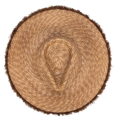 No Retouch - Wheat Straw Fedora With Frayed Raffia Trim