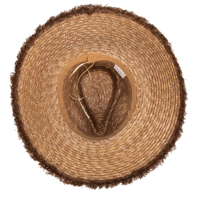 No Retouch - Wheat Straw Fedora With Frayed Raffia Trim