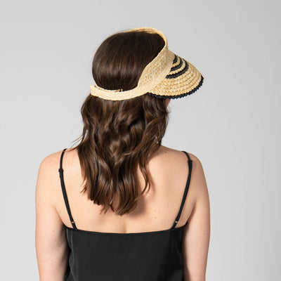 VISOR - Weekend Getaway - Women's Textured Wheat Straw Visor With Stripe & Velcro Back