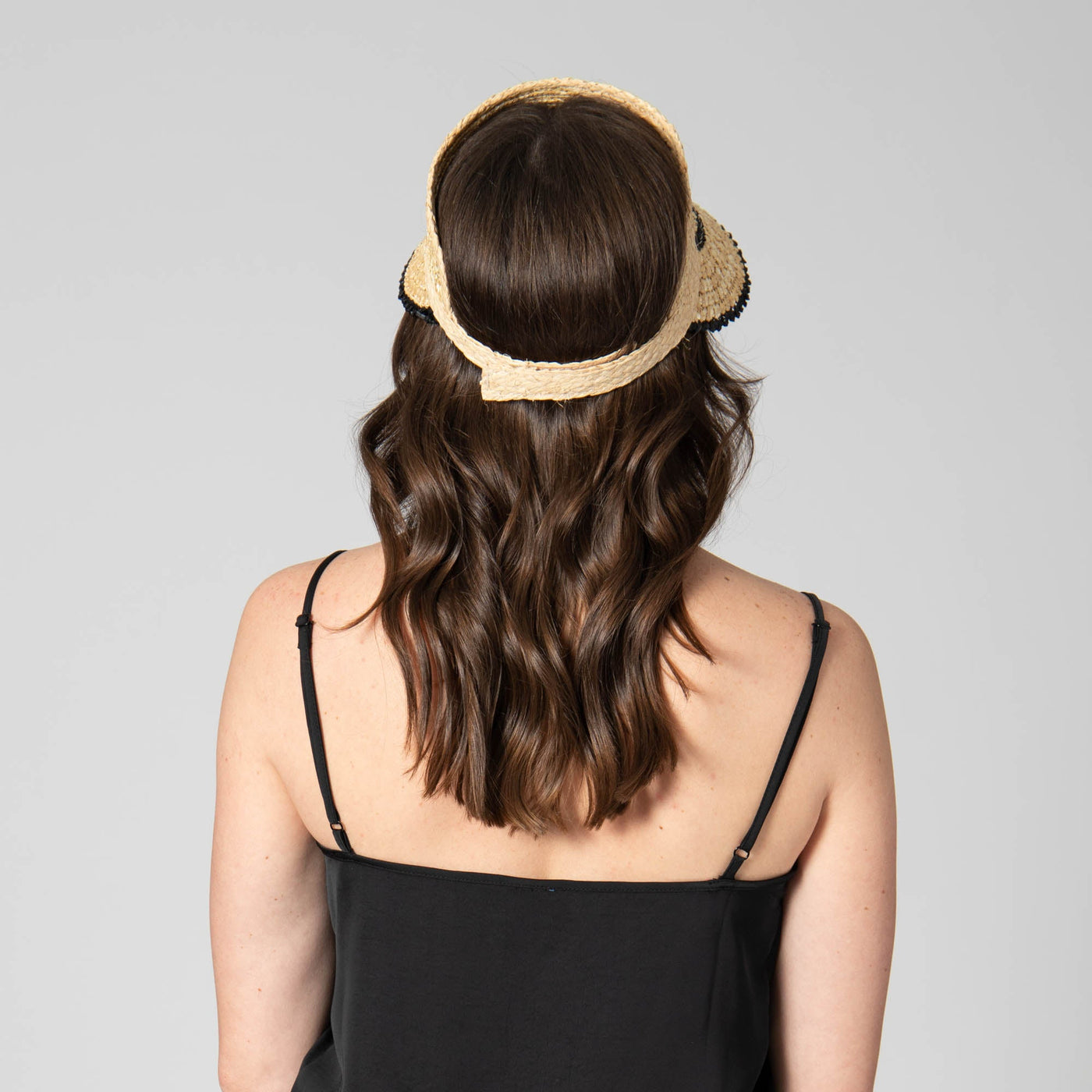 VISOR - Weekend Getaway - Women's Textured Wheat Straw Visor With Stripe & Velcro Back