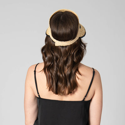 VISOR - Weekend Getaway - Women's Textured Wheat Straw Visor With Stripe & Velcro Back