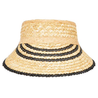 VISOR - Weekend Getaway - Women's Textured Wheat Straw Visor With Stripe & Velcro Back