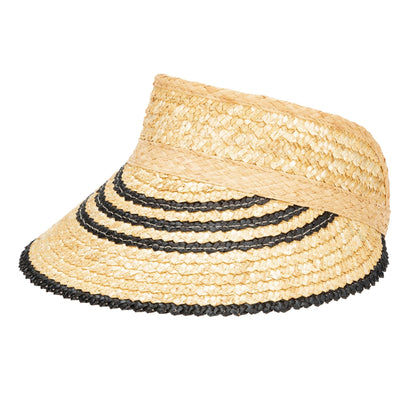 VISOR - Weekend Getaway - Women's Textured Wheat Straw Visor With Stripe & Velcro Back