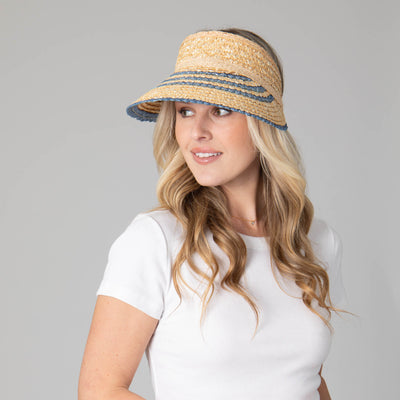 Weekend Getaway - Women's Textured Wheat Straw Visor With Stripe & Velcro Back-VISOR-San Diego Hat Company