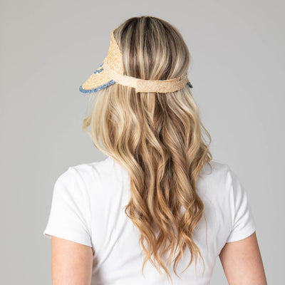 Weekend Getaway - Women's Textured Wheat Straw Visor With Stripe & Velcro Back-VISOR-San Diego Hat Company