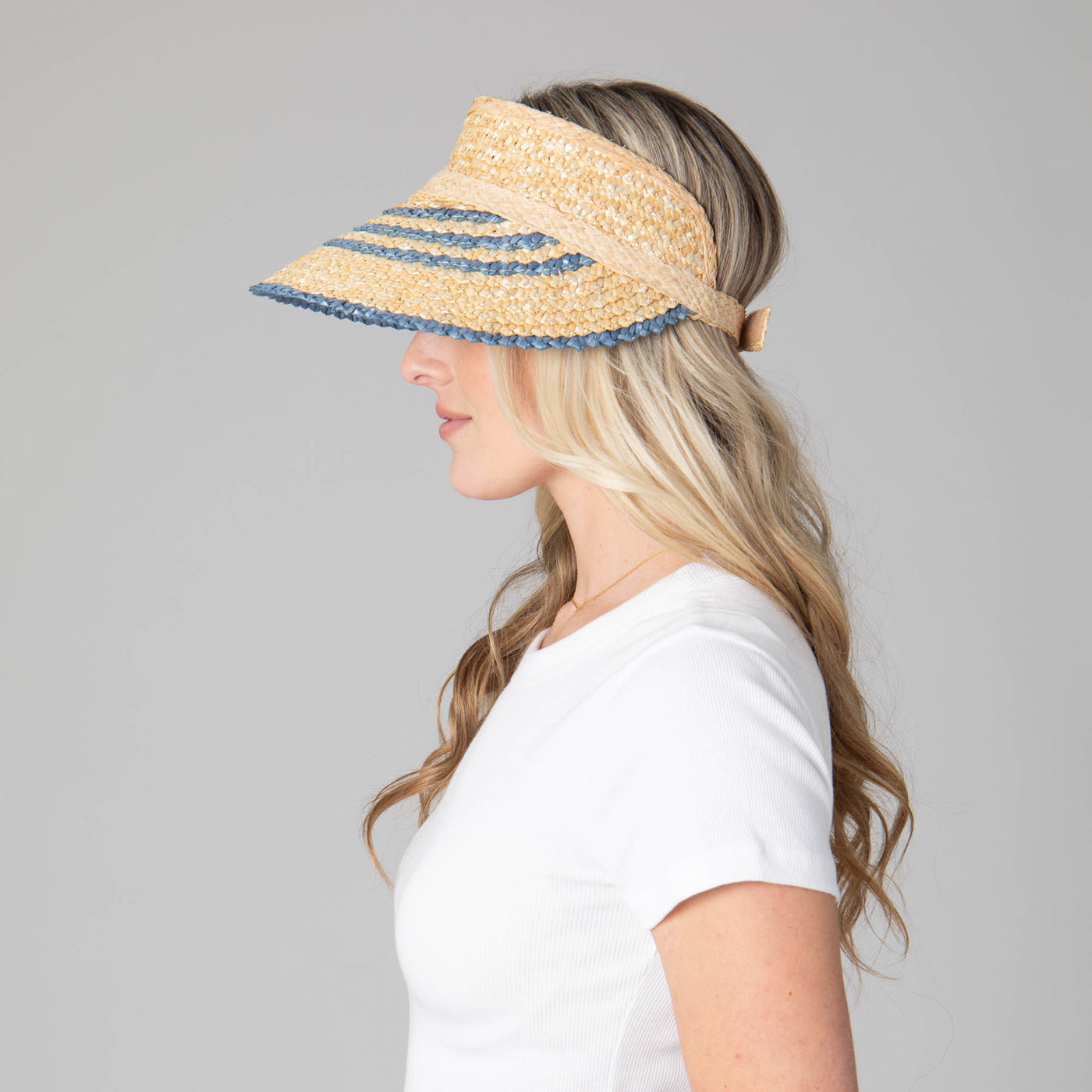 Weekend Getaway - Women's Textured Wheat Straw Visor With Stripe & Velcro Back-VISOR-San Diego Hat Company