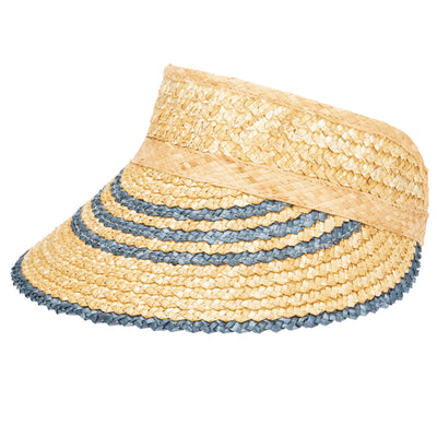 VISOR - Weekend Getaway - Women's Textured Wheat Straw Visor With Stripe & Velcro Back