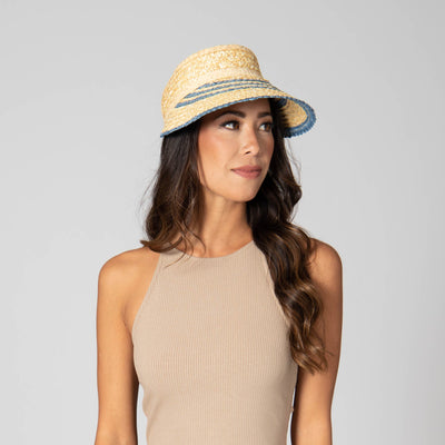 VISOR - Weekend Getaway - Women's Textured Wheat Straw Visor With Stripe & Velcro Back