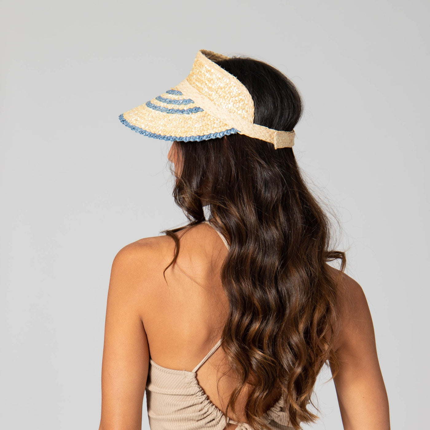 VISOR - Weekend Getaway - Women's Textured Wheat Straw Visor With Stripe & Velcro Back