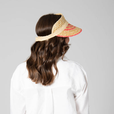 VISOR - Weekend Getaway - Women's Textured Wheat Straw Visor With Stripe & Velcro Back