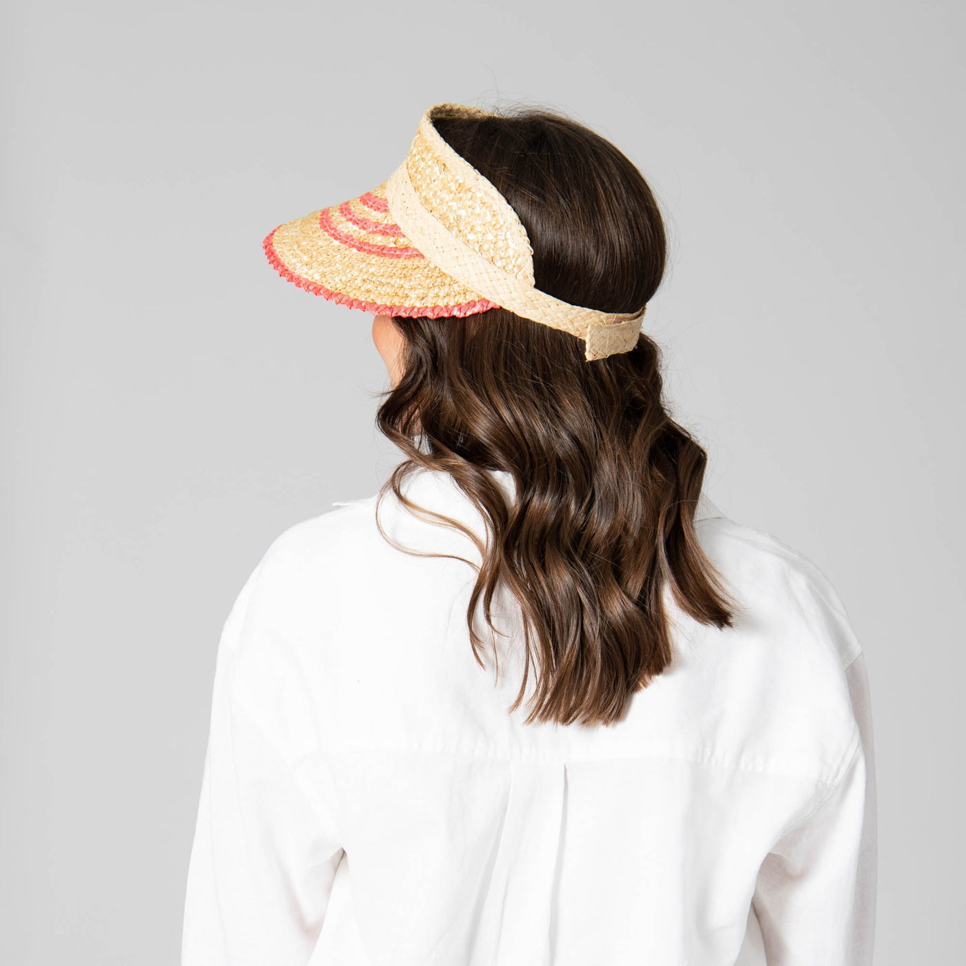 VISOR - Weekend Getaway - Women's Textured Wheat Straw Visor With Stripe & Velcro Back