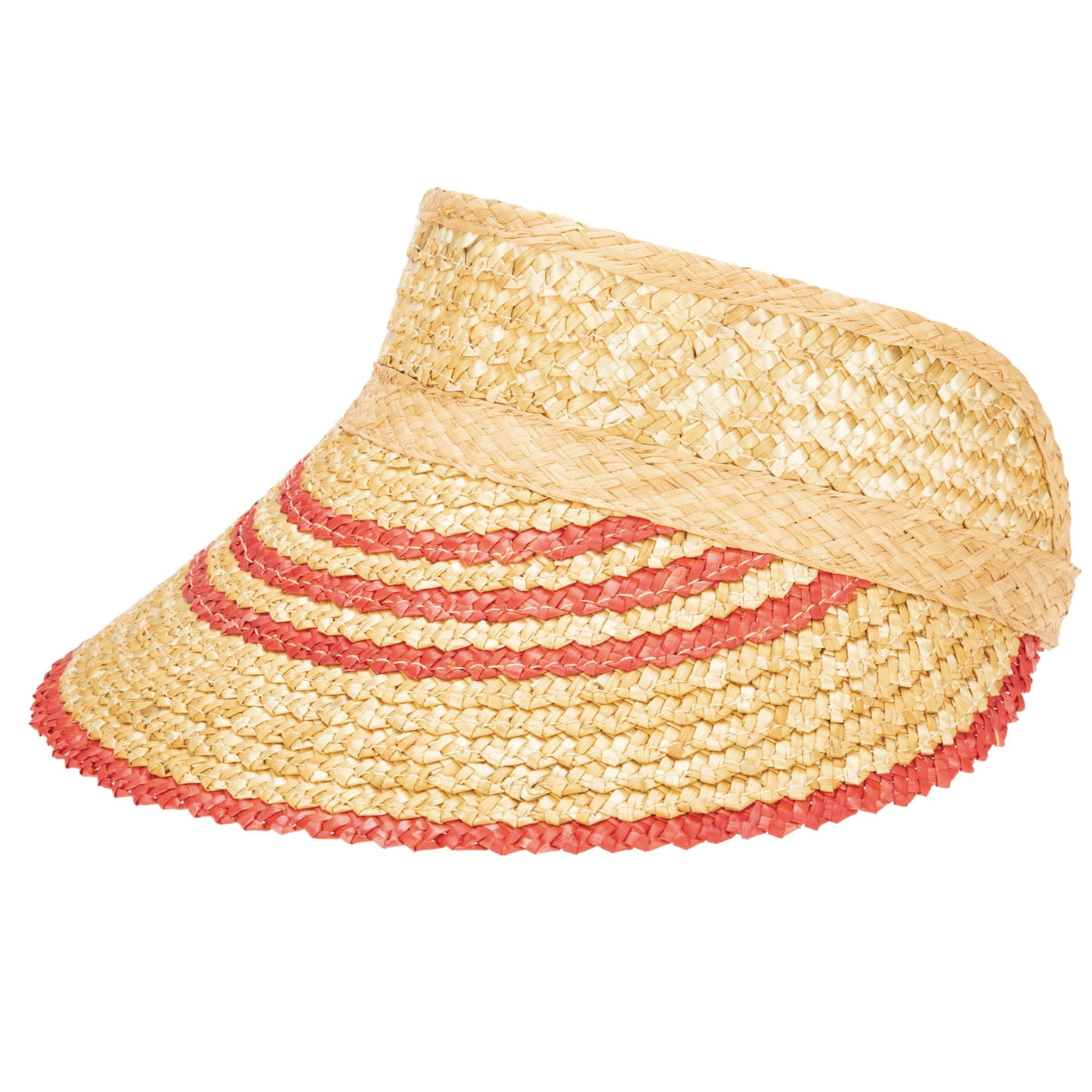 VISOR - Weekend Getaway - Women's Textured Wheat Straw Visor With Stripe & Velcro Back