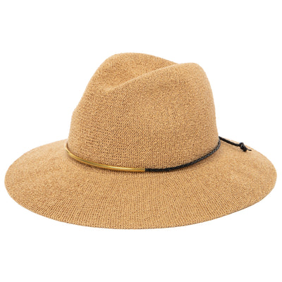 Hats - Women's Knit Fedora With Braided Faux Leather And Gold Trim