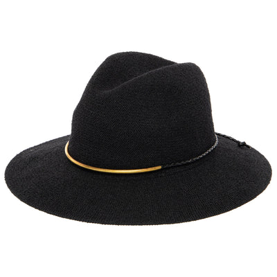 Hats - Women's Knit Fedora With Braided Faux Leather And Gold Trim