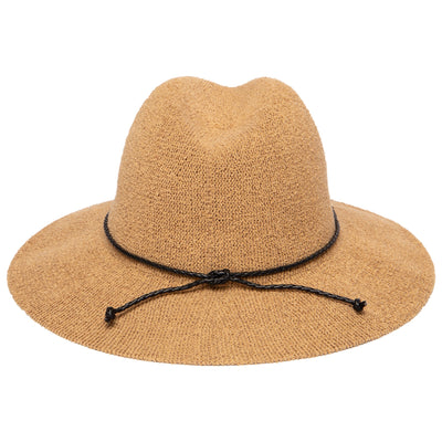 Hats - Women's Knit Fedora With Braided Faux Leather And Gold Trim