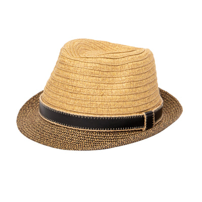 FEDORA - Men's Textured Paperbraid Crown Fedora With Faux Leather Trim
