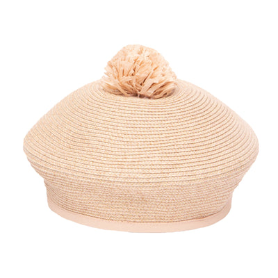 BERET - Kid Paper Braid Beret W/ Straw Pom Pom
