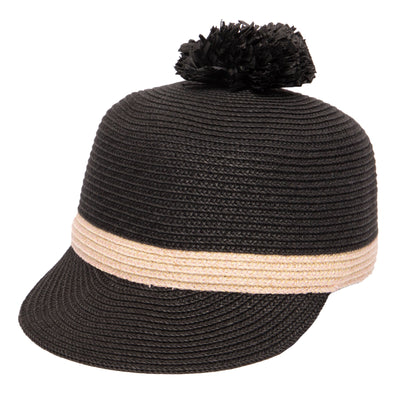BERET - Kid Paper Braid Cap Beret W/ Straw Pom Pom