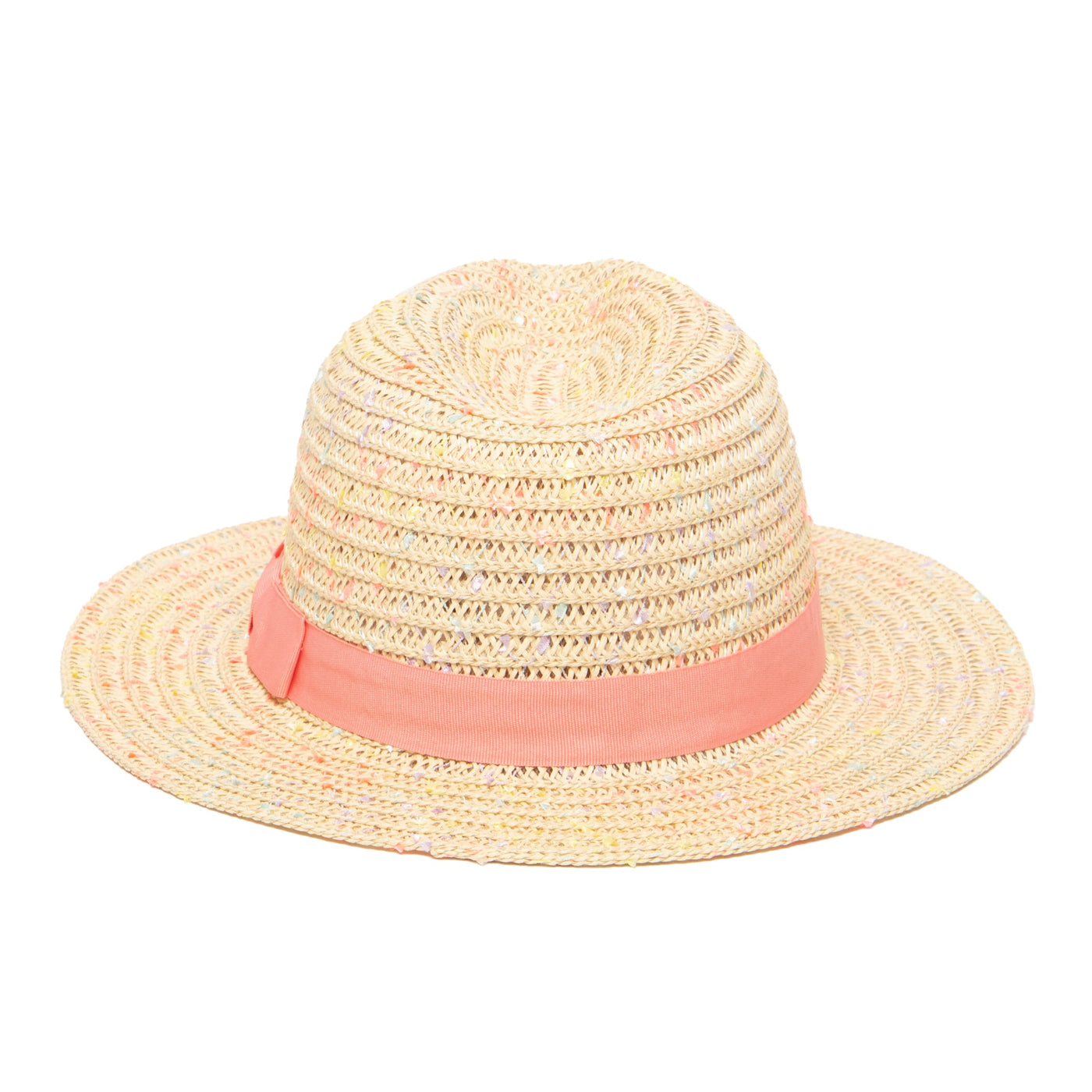 FEDORA - 5-7 Yr Kid's Paperbraid Multi-color Fedora With Blush Band/Bow