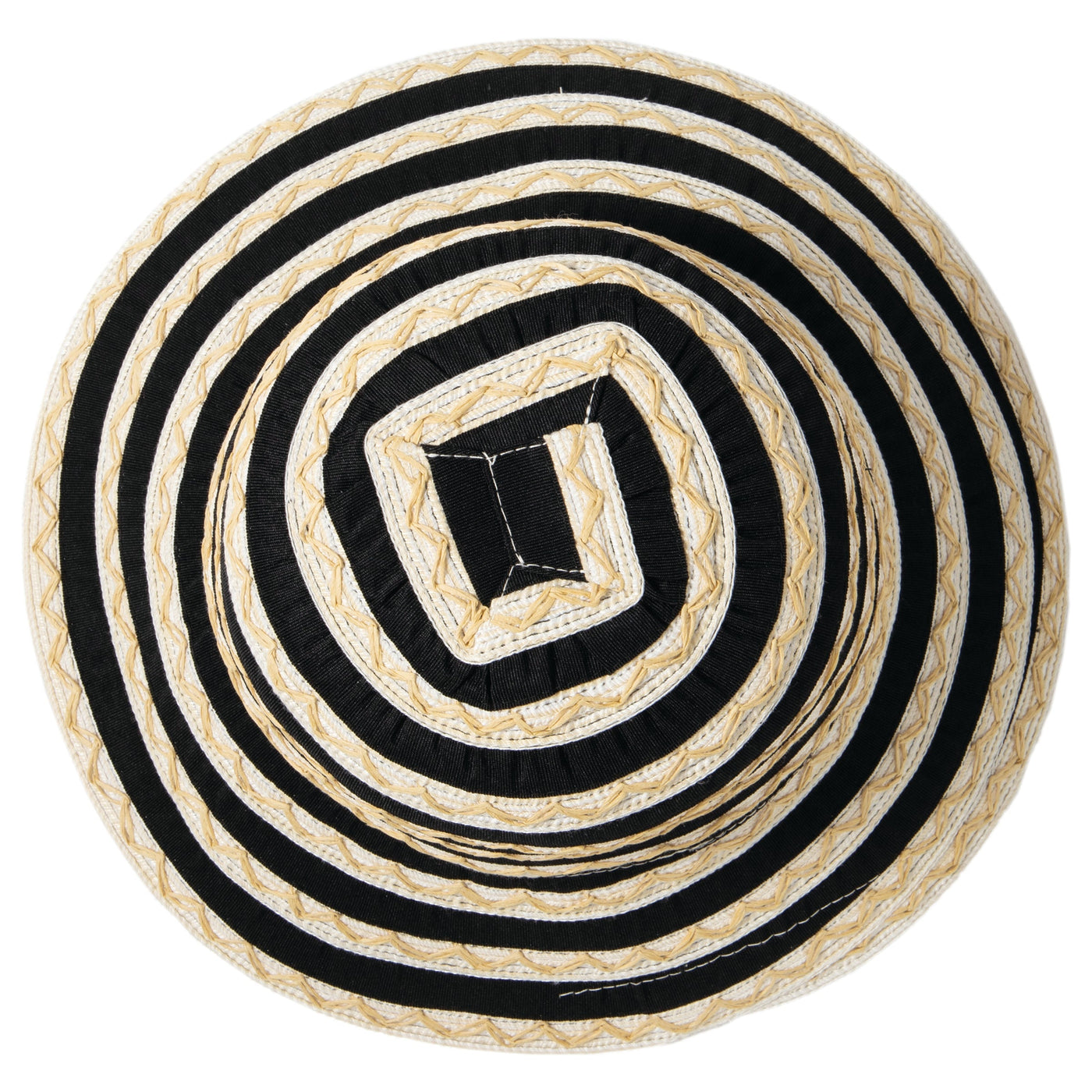 BUCKET - Women's Ribbon Sun Hat With Mixed Zig Zag Straw