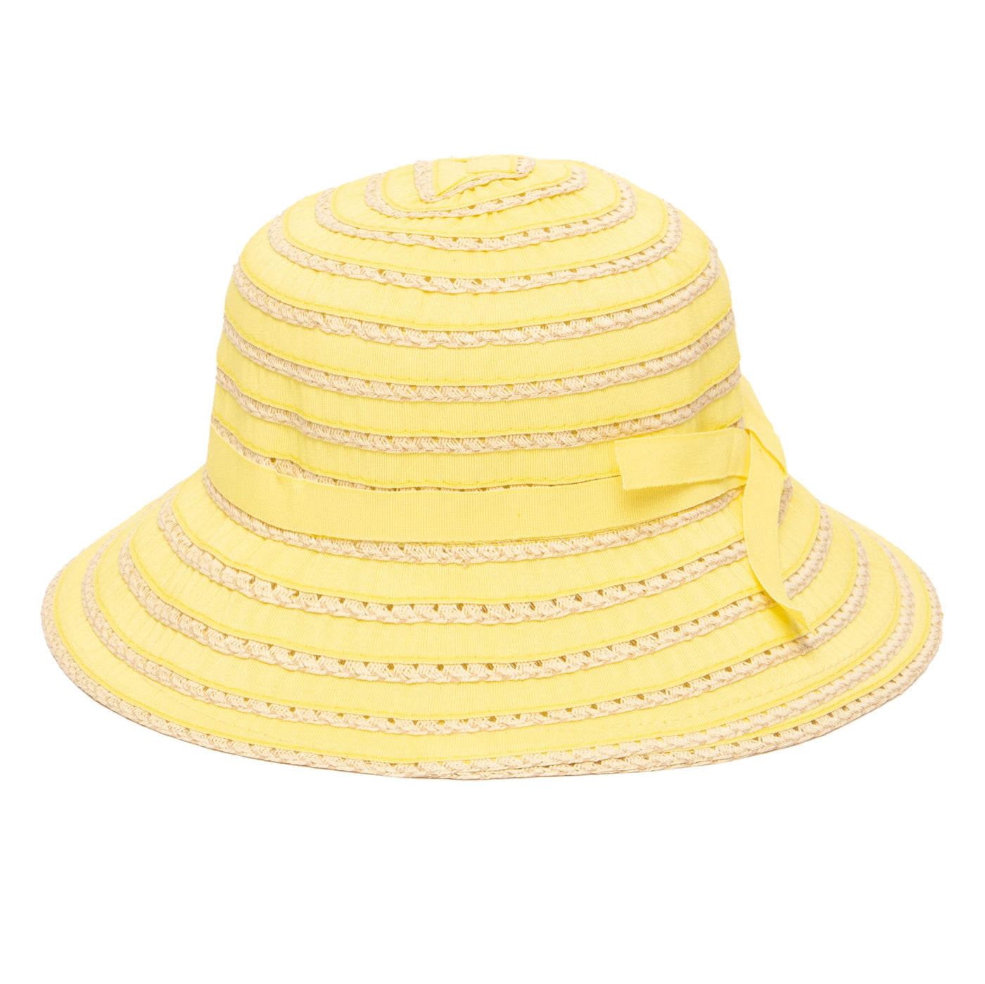 BUCKET - Kids Ribbon And Paper Straw Bucket Hat With Ribbon Bow Detail