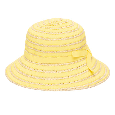 BUCKET - Kids Ribbon And Paper Straw Bucket Hat With Ribbon Bow Detail