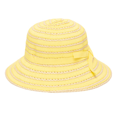 BUCKET - Kids Ribbon And Paper Straw Bucket Hat With Ribbon Bow Detail