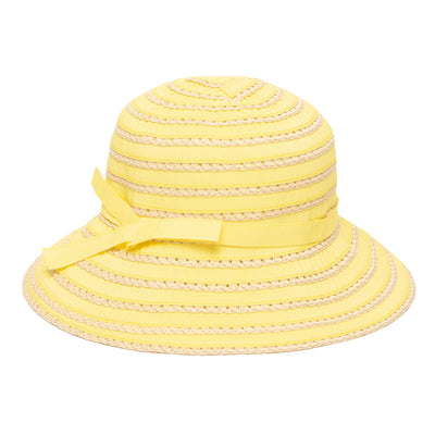 BUCKET - Kids Ribbon And Paper Straw Bucket Hat With Ribbon Bow Detail