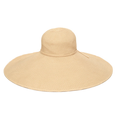 SUN BRIM - Women's Wide Brim Ribbon Floppy Hat With Ticking Fabric