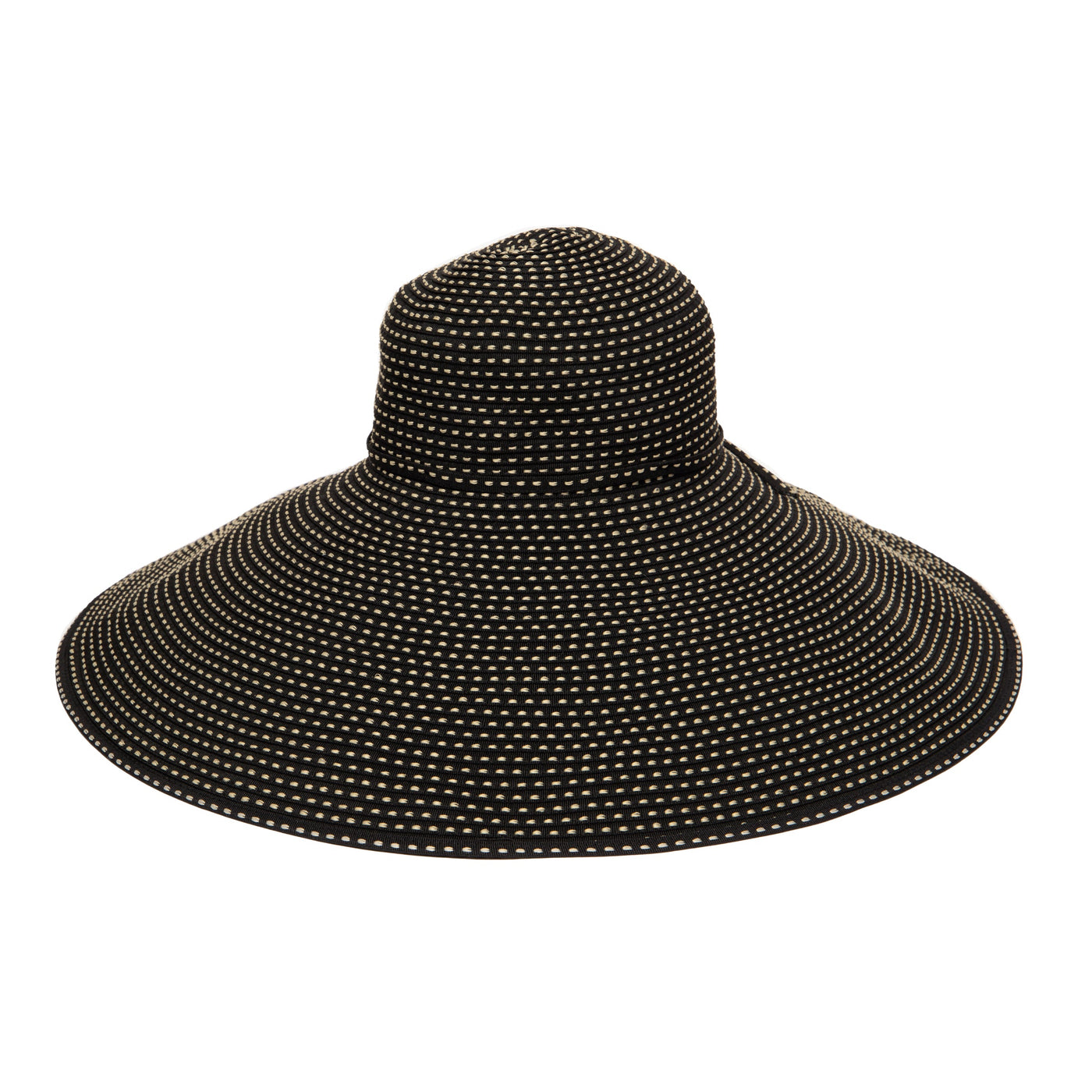 SUN BRIM - Women's Wide Brim Ribbon Floppy Hat With Ticking Fabric