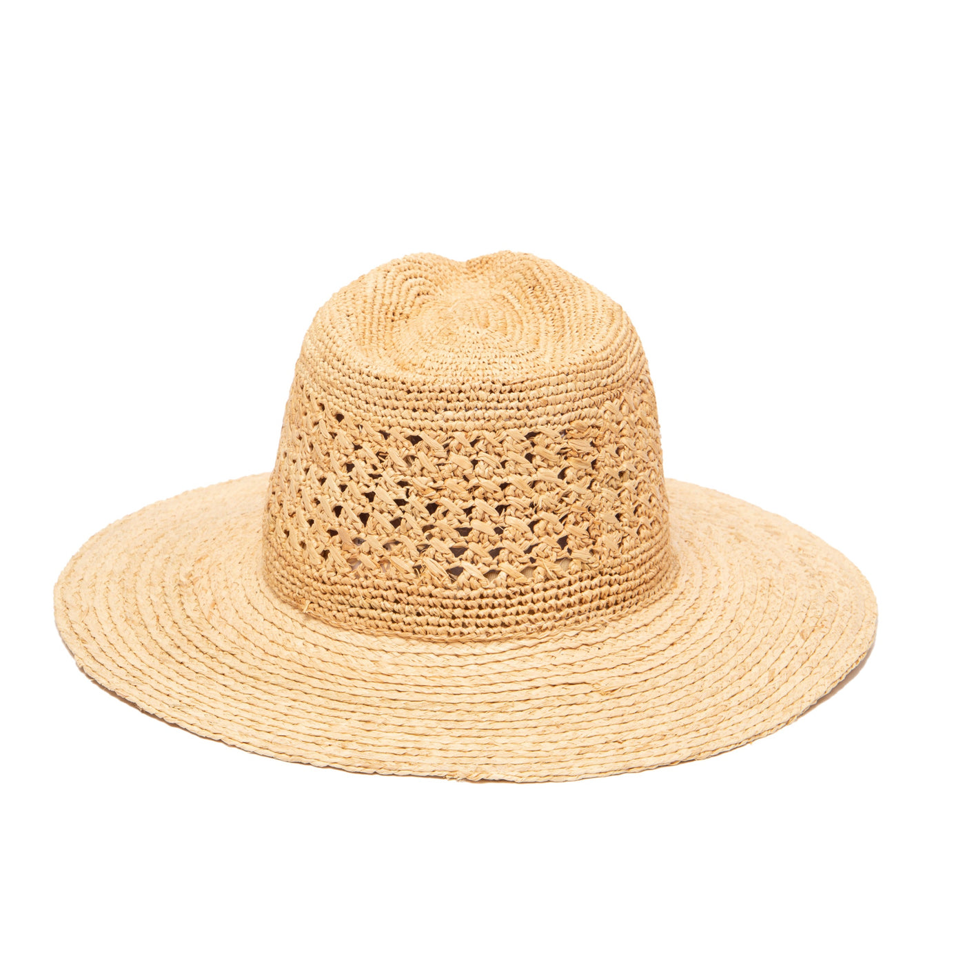 Women's Mixed Raffia Fedora with Hand Crochet Crown.