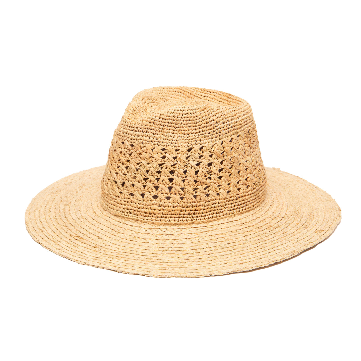 Women's Mixed Raffia Fedora with Hand Crochet Crown.