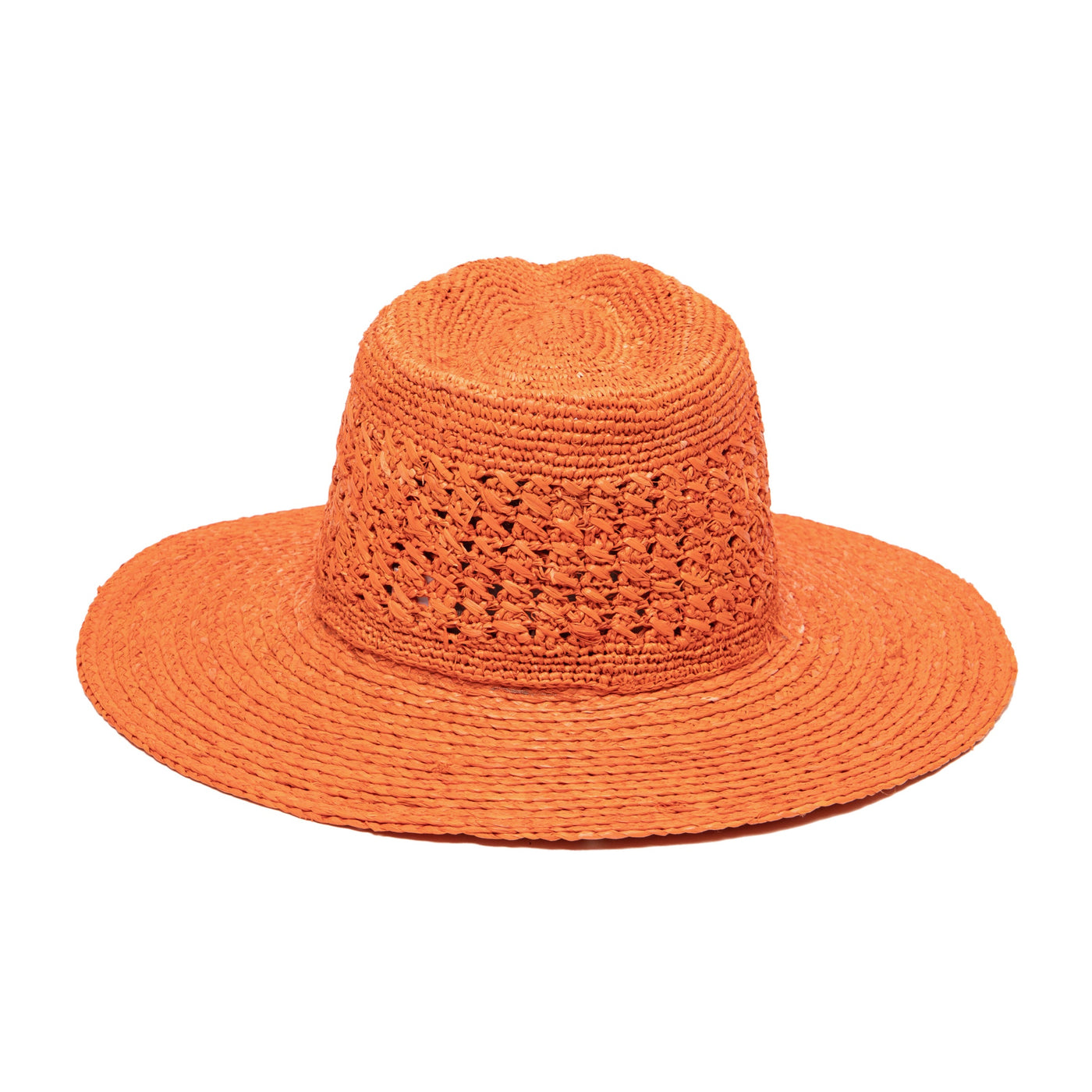 Women's Mixed Raffia Fedora with Hand Crochet Crown.