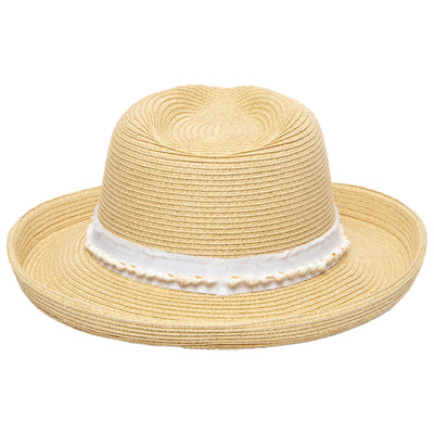 FEDORA - Women's Kettle Brim Fedora With Frayed Band & Shell Trim