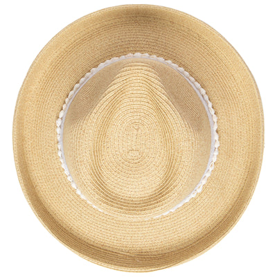 FEDORA - Women's Kettle Brim Fedora With Frayed Band & Shell Trim