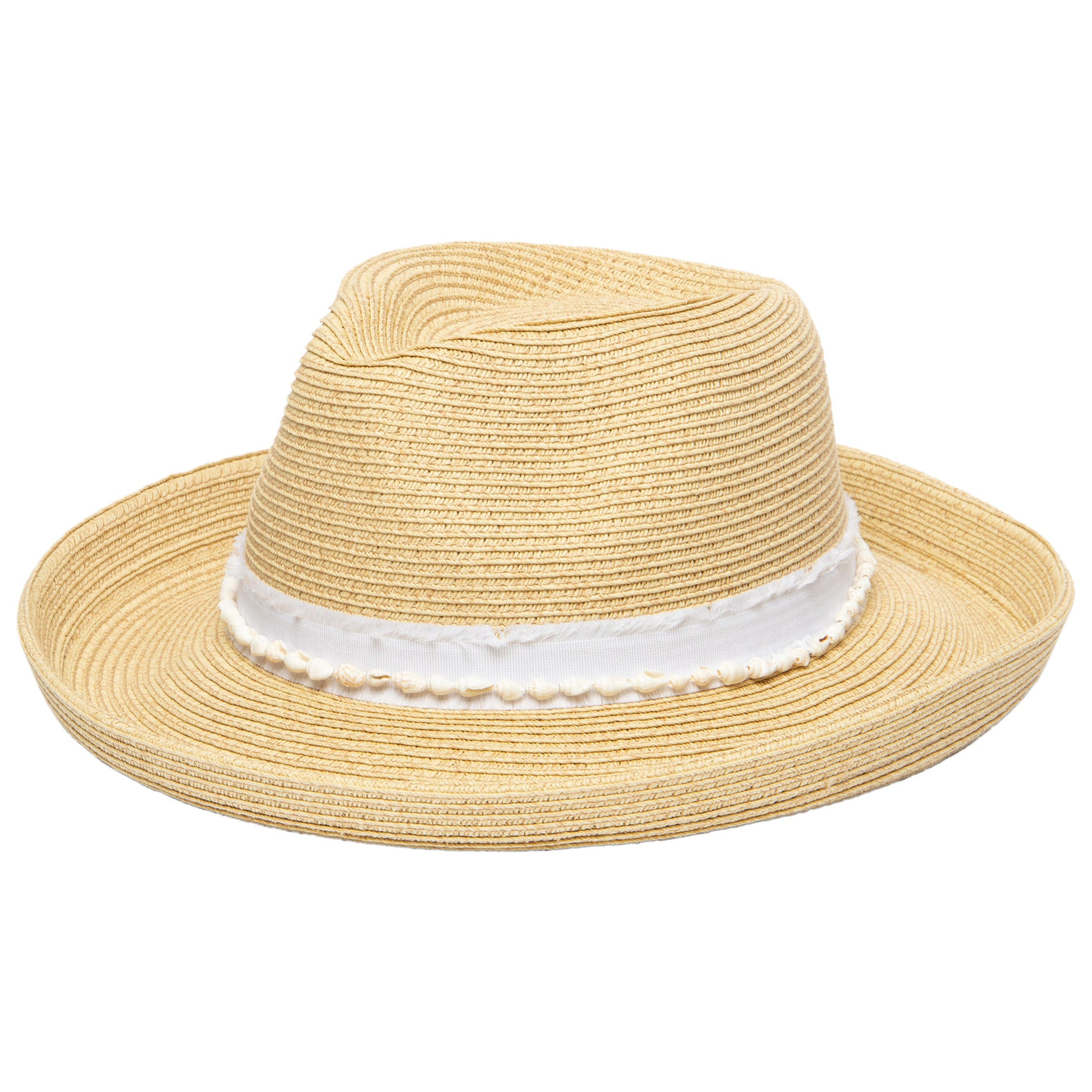 FEDORA - Women's Kettle Brim Fedora With Frayed Band & Shell Trim