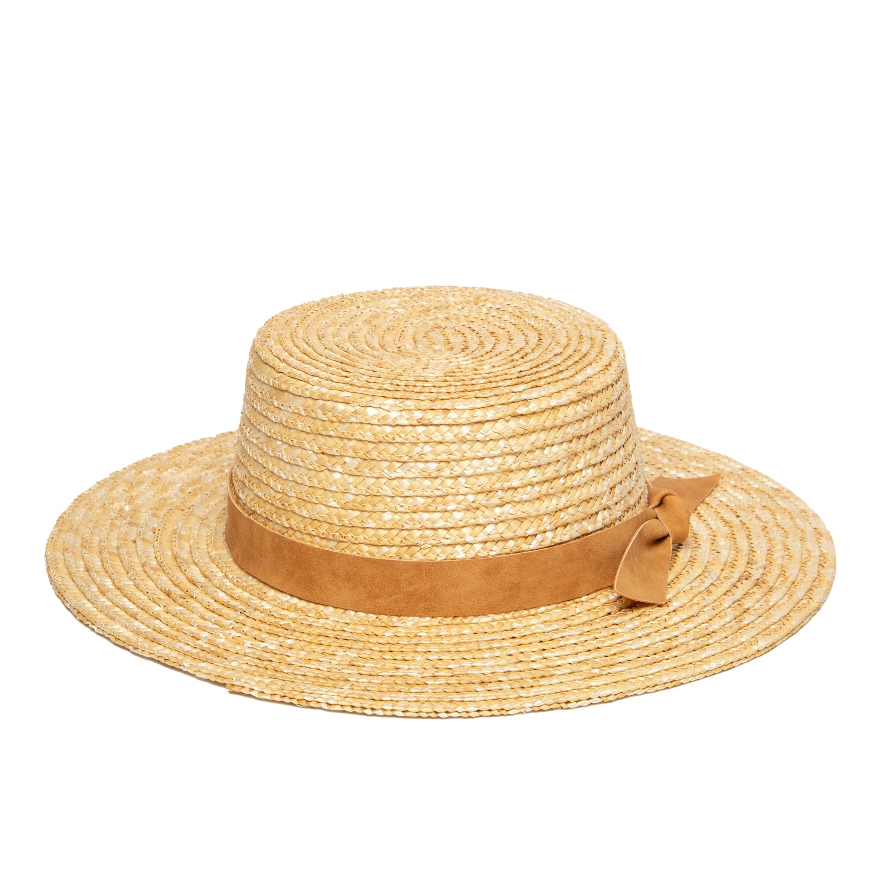 Women's wheat straw boater with faux leather band – San Diego Hat Company